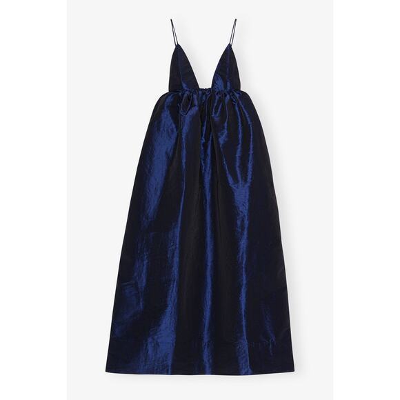 Ganni Blue Shiny Taffeta Strap Dress - 2 - Sodalite Blue